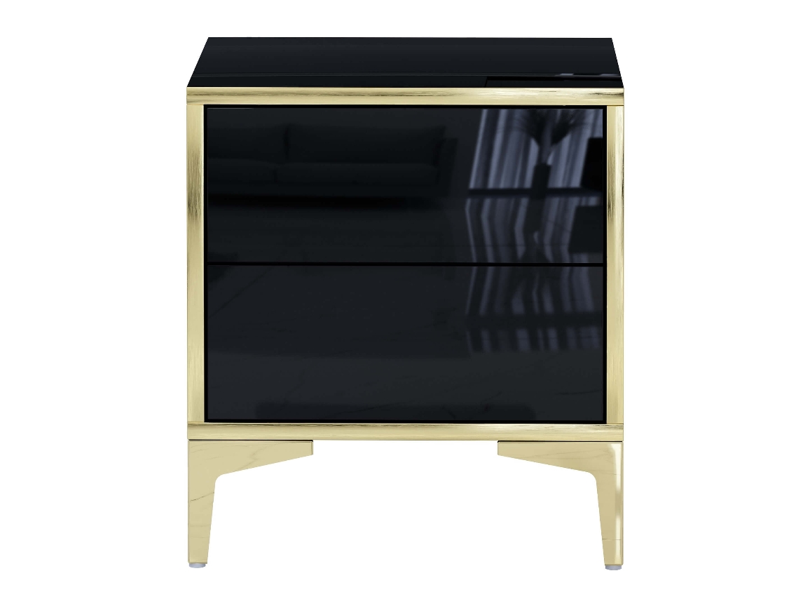 Table de Nuit Monako 45cm Noir brillant avec pattes dorées