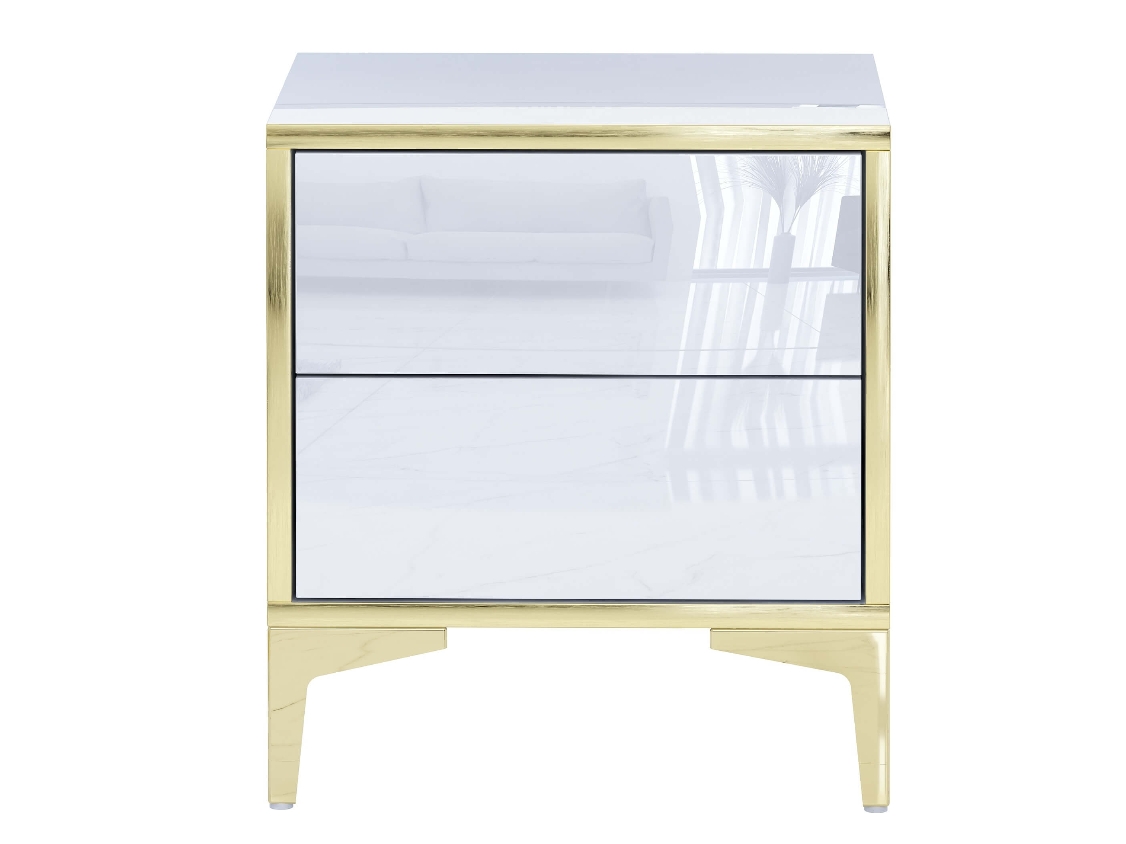 Table de Nuit Monako 45cm Blanc brillant avec pattes dorées