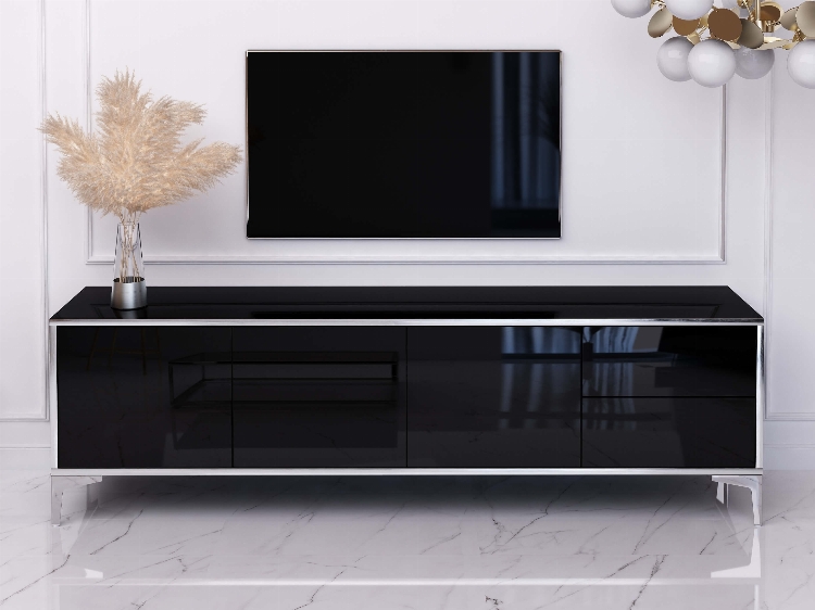 TV Cabinet Monako 180cm Noir brillant avec pattes en argent